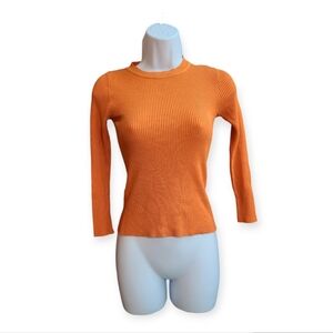 Orange Ribbed Long Sleeve Tee sz S
